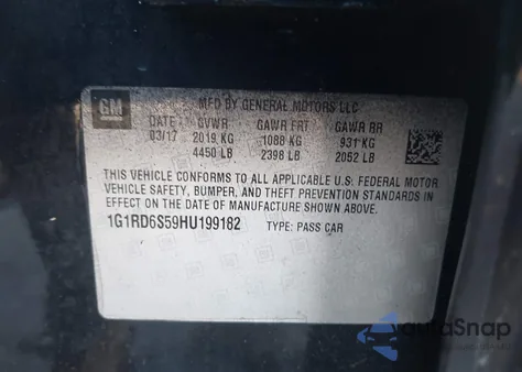 2017 Chevrolet Volt Premier z USA, uszkodzony, nr VIN 1G1RD6S59HU199182